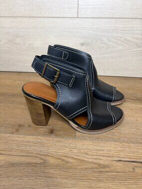 Bella Vita Made in Italy Leather Ankle Bootie Block Heel Sandals Black Size 5M